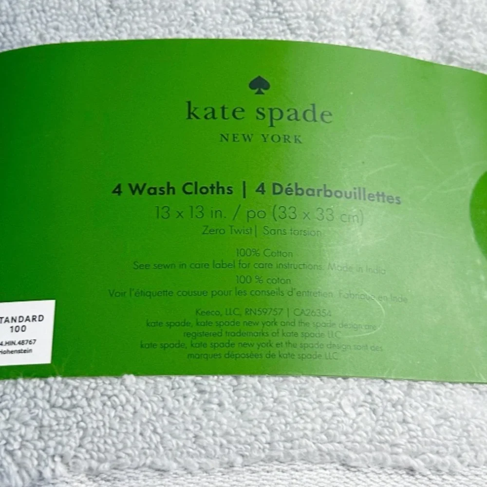 NEW Kate Spade PLATINUM WASH CLOTHS SET/4